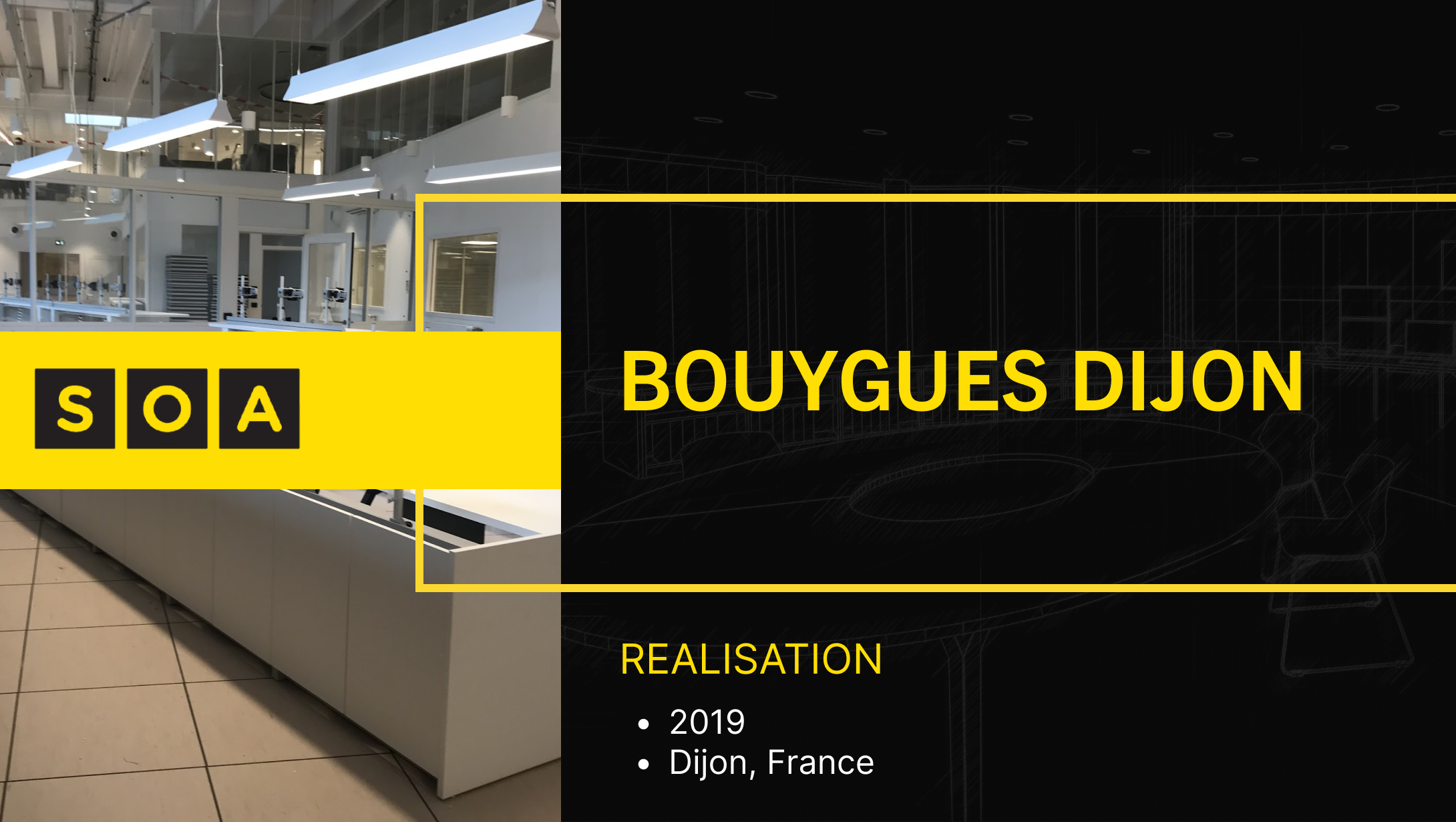 Vue d’ensemble du centre d’innovation Bouygues Dijon conçu par SOA.
