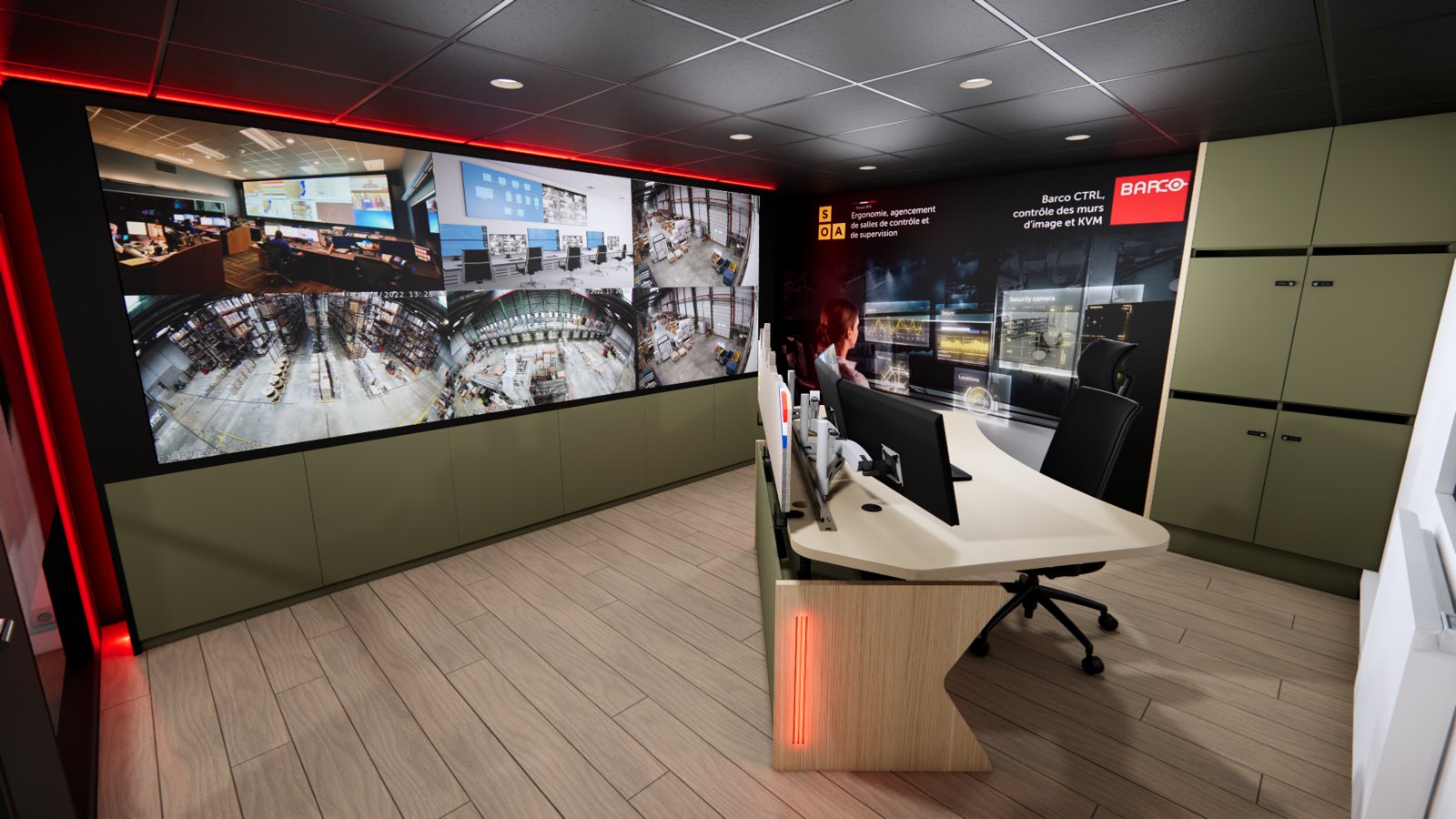 Experience Center SOA : une salle de contrôle réelle à découvrir près de Lyon 3 Salle de contrôle de l'Experience Center SOA : mur d'images Barco six écrans et pupitre électrique