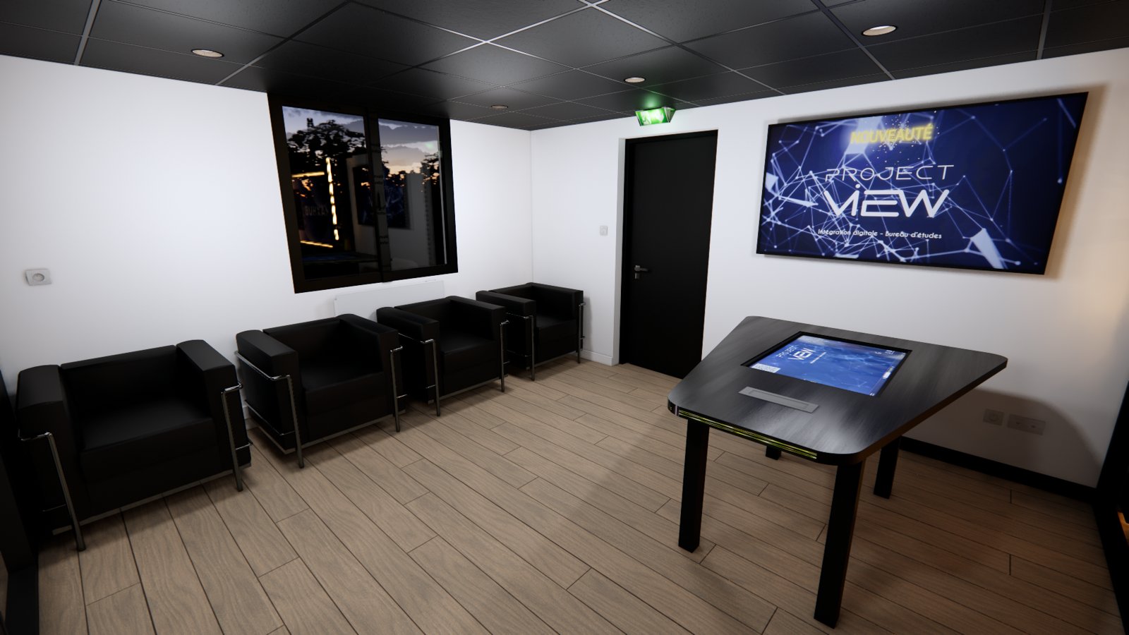 Experience Center SOA : une salle de contrôle réelle à découvrir près de Lyon 4 Sas d'entrée de l'Experience Center SOA : espace d'accueil avec salons et table tactile